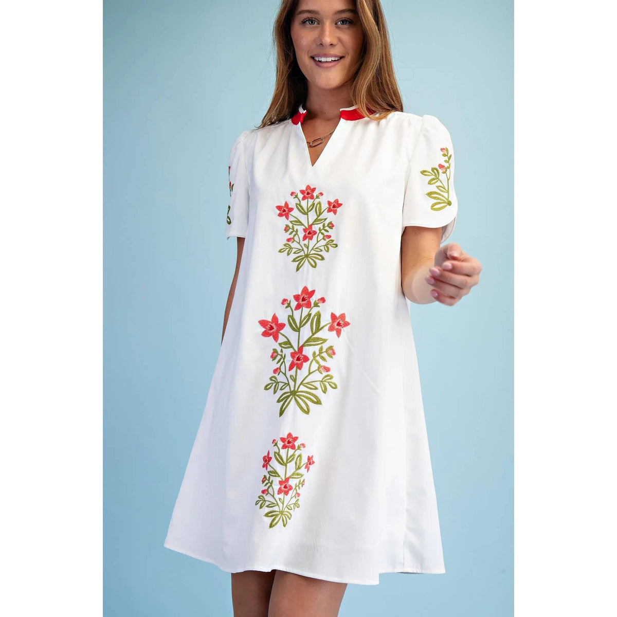NEW Floral Embroidered V-Neck Dress