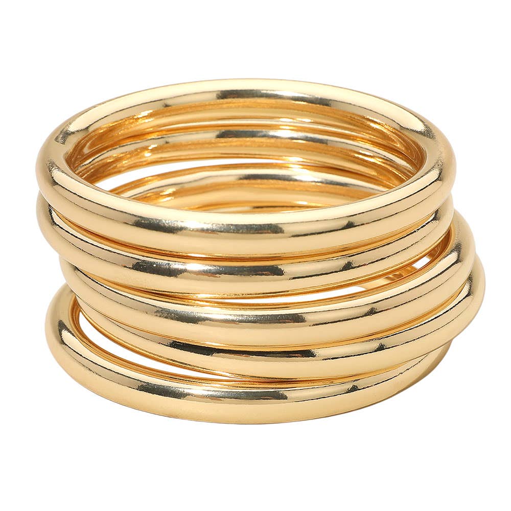 5PCS - Stackable Polished Metal Multi Layered Bangle Bracelets