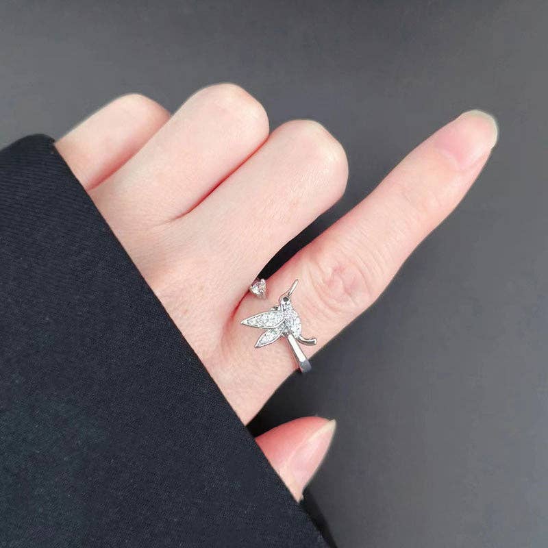 Hummingbird Anxiety Fidget Spinner Band Ring in Solid Copper