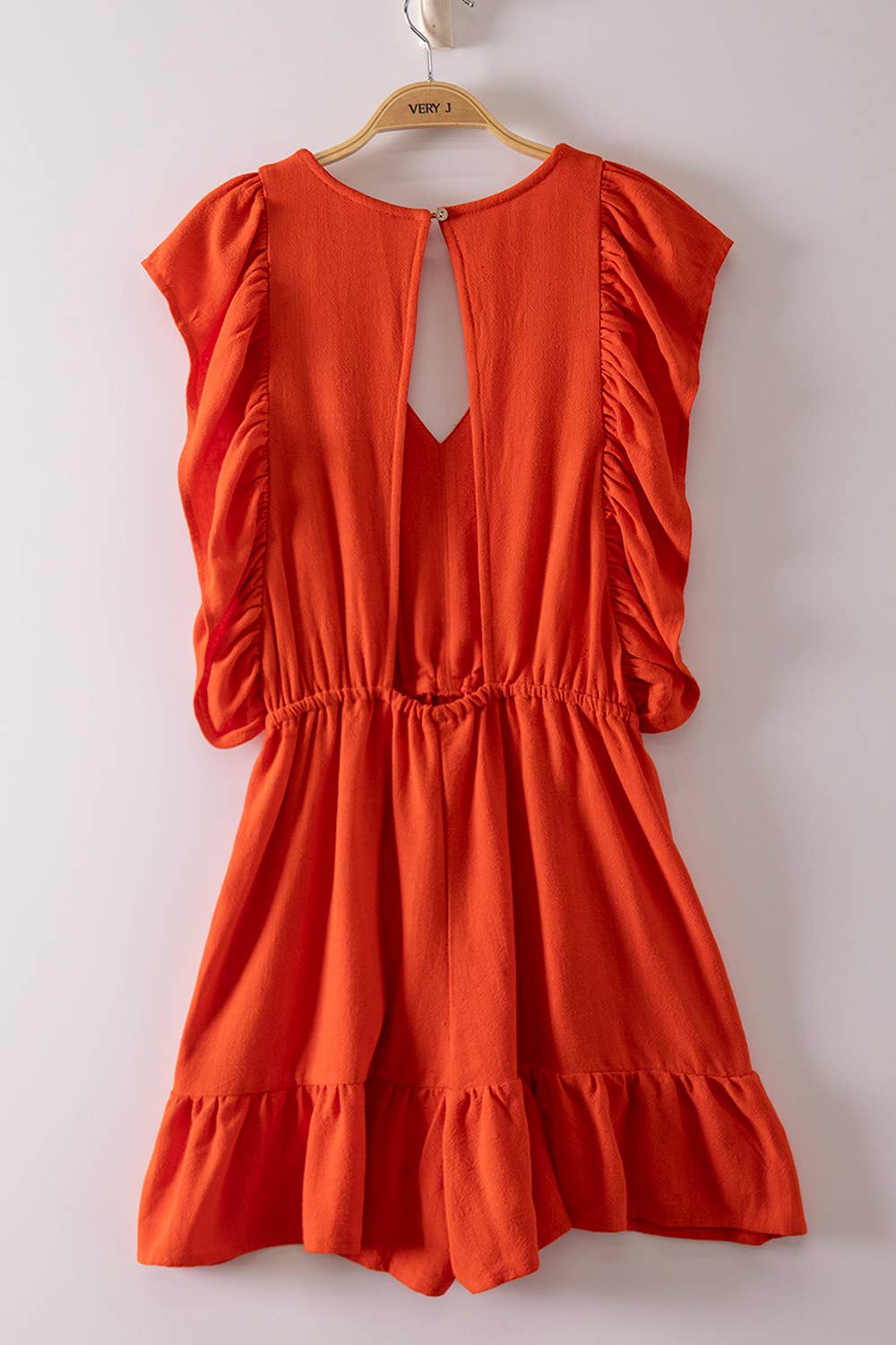 NP71067-Back Cutout Detail Ruffled Sleeve Romper