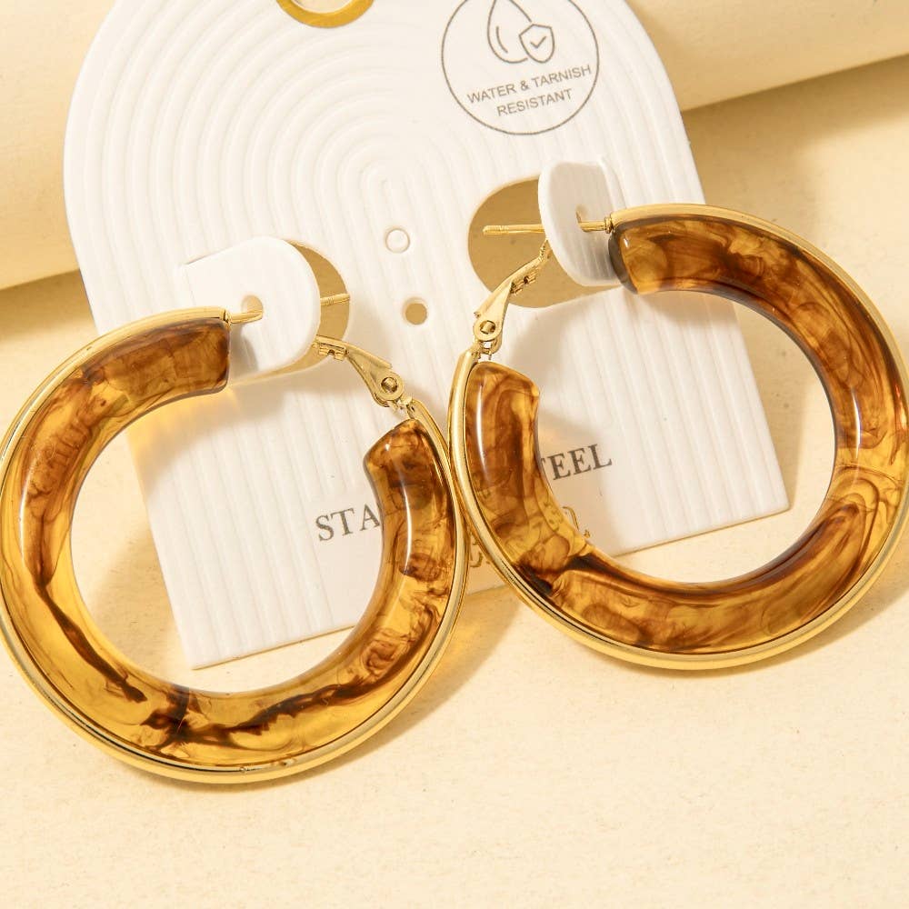 Stainless Steel Edge Acrylic Latch Hoop Earrings