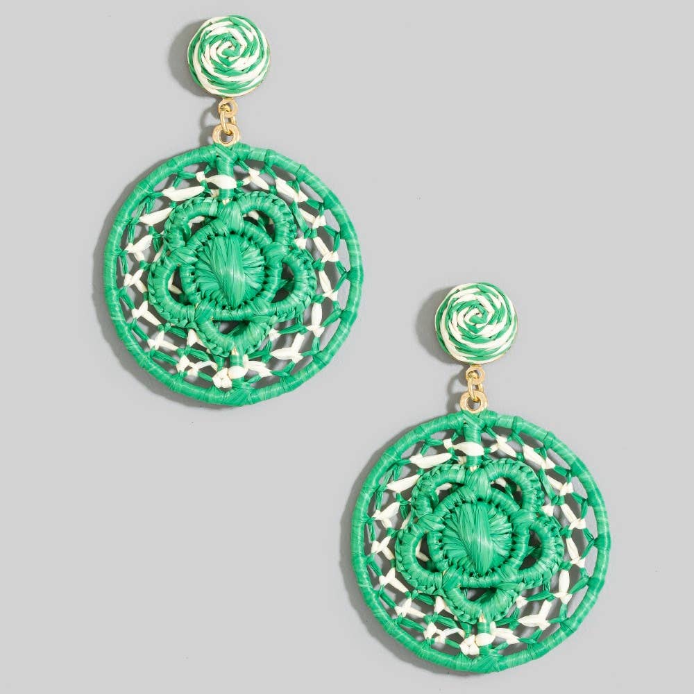 Woven Round Disc Drop Earrings