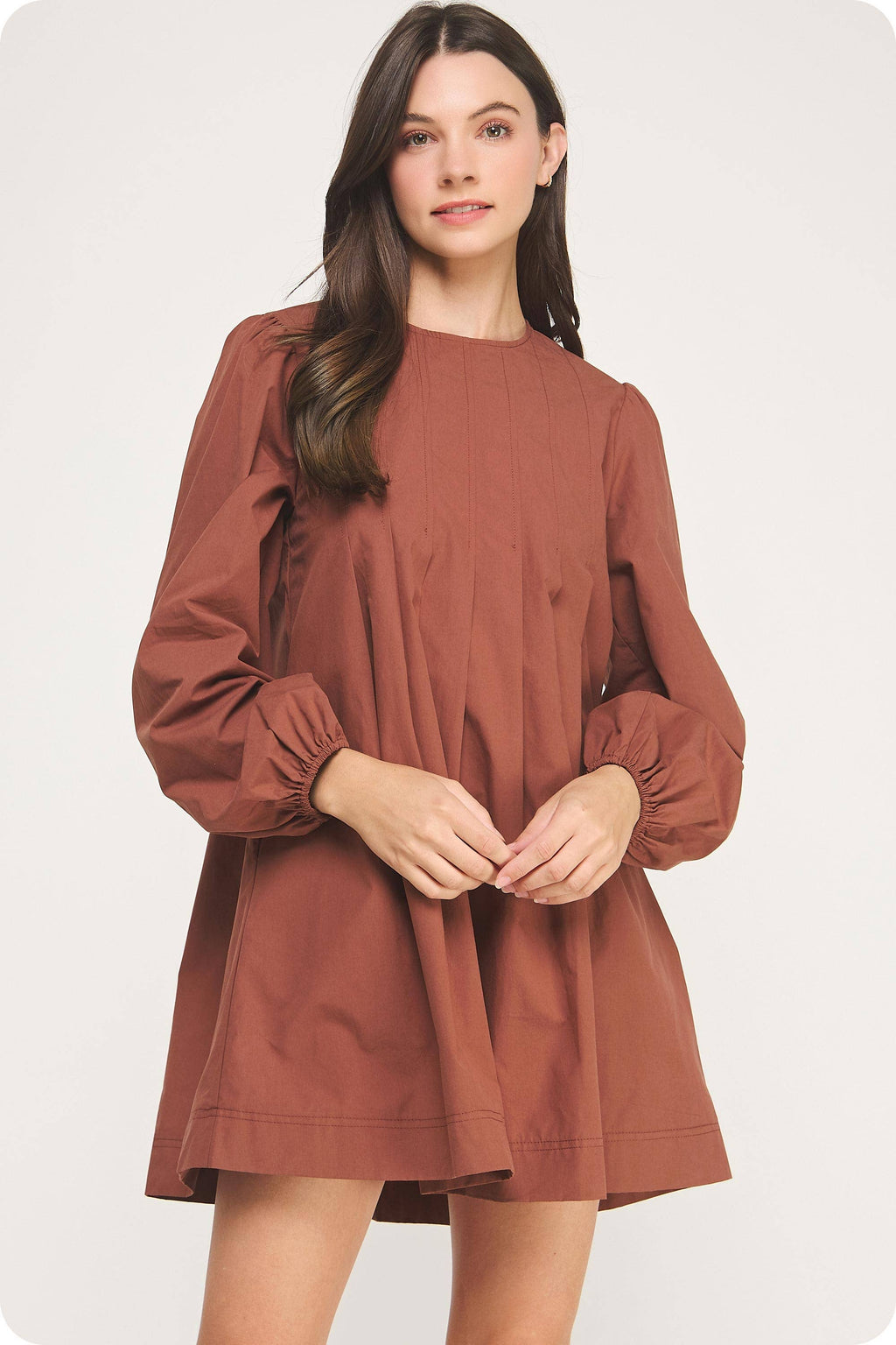 Pintuck Long Sleeve Mini Dress