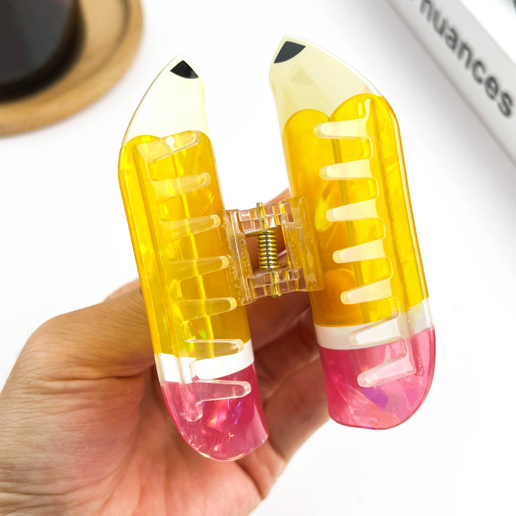 Yellow Pencil Claw Clip, Back to School Hair Clip