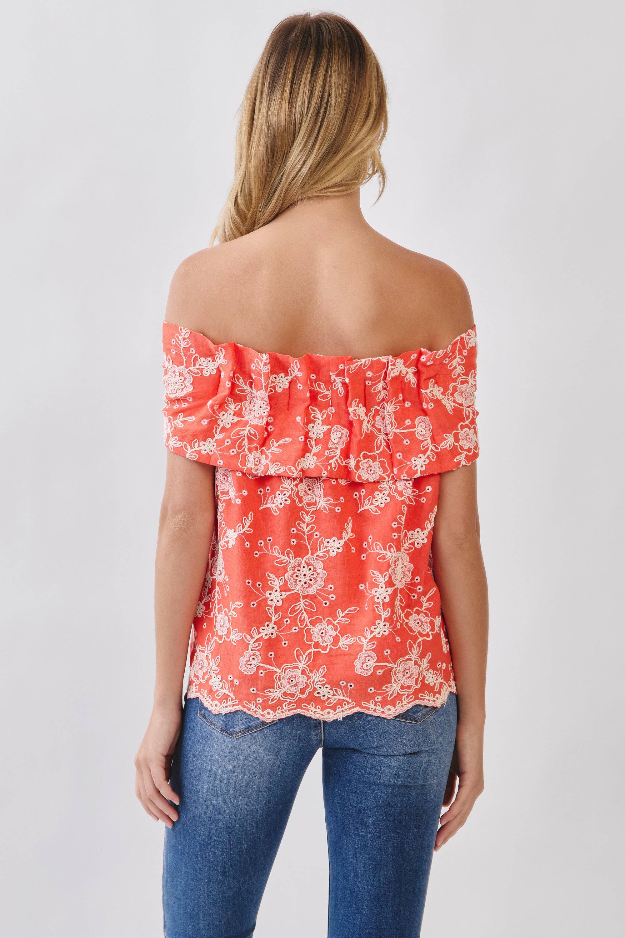 CT10126-Embroidered Foldover Off Shoulder Top