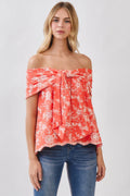 CT10126-Embroidered Foldover Off Shoulder Top