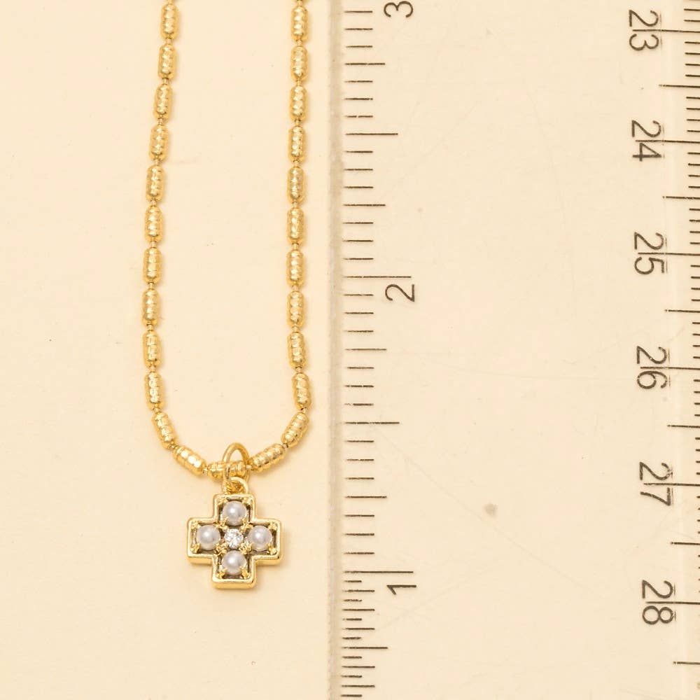 Mini Cross Pearl Pendant Necklace
