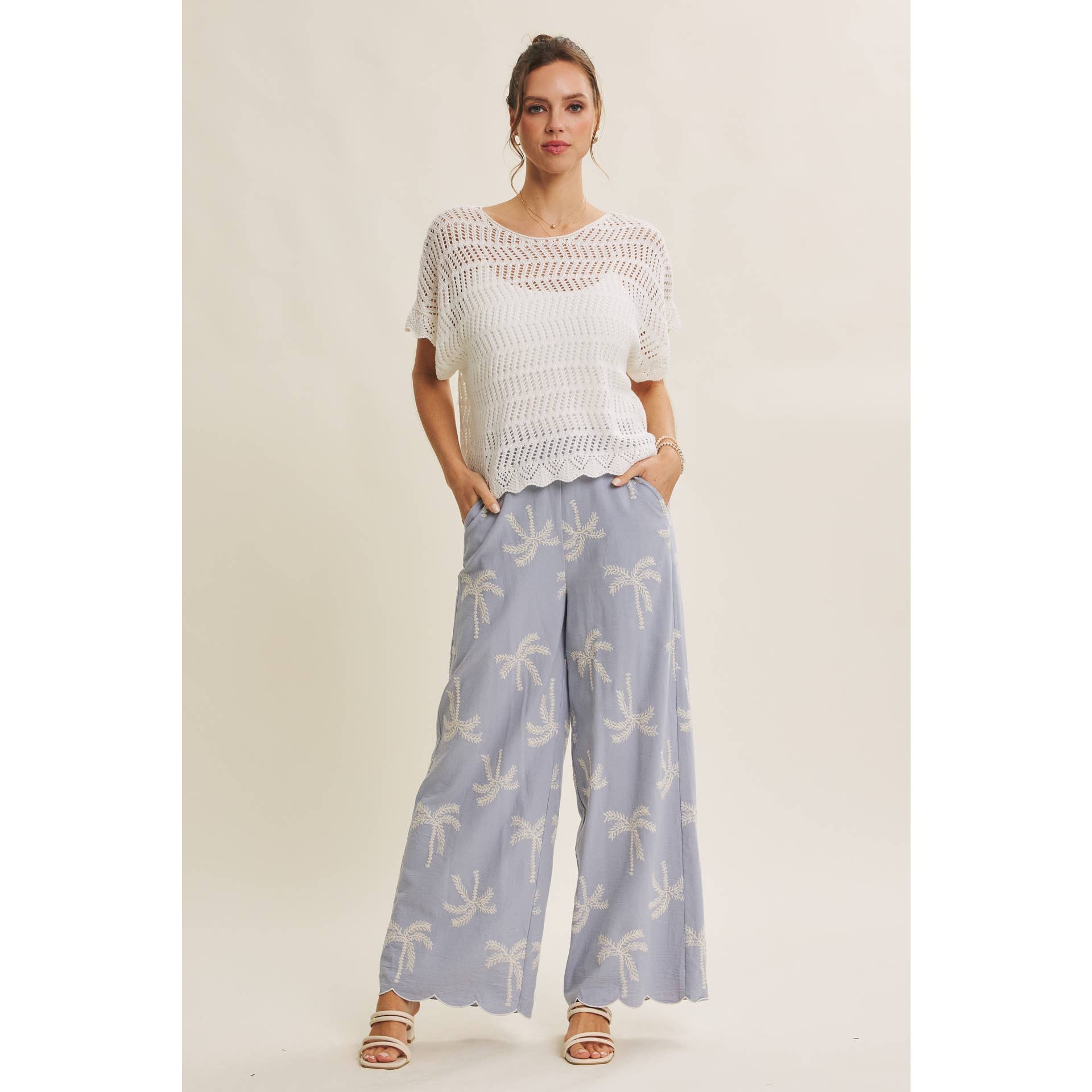 SUN-KISSED RESORT MOOD PALM TREE EMBROIDERED PANTS
