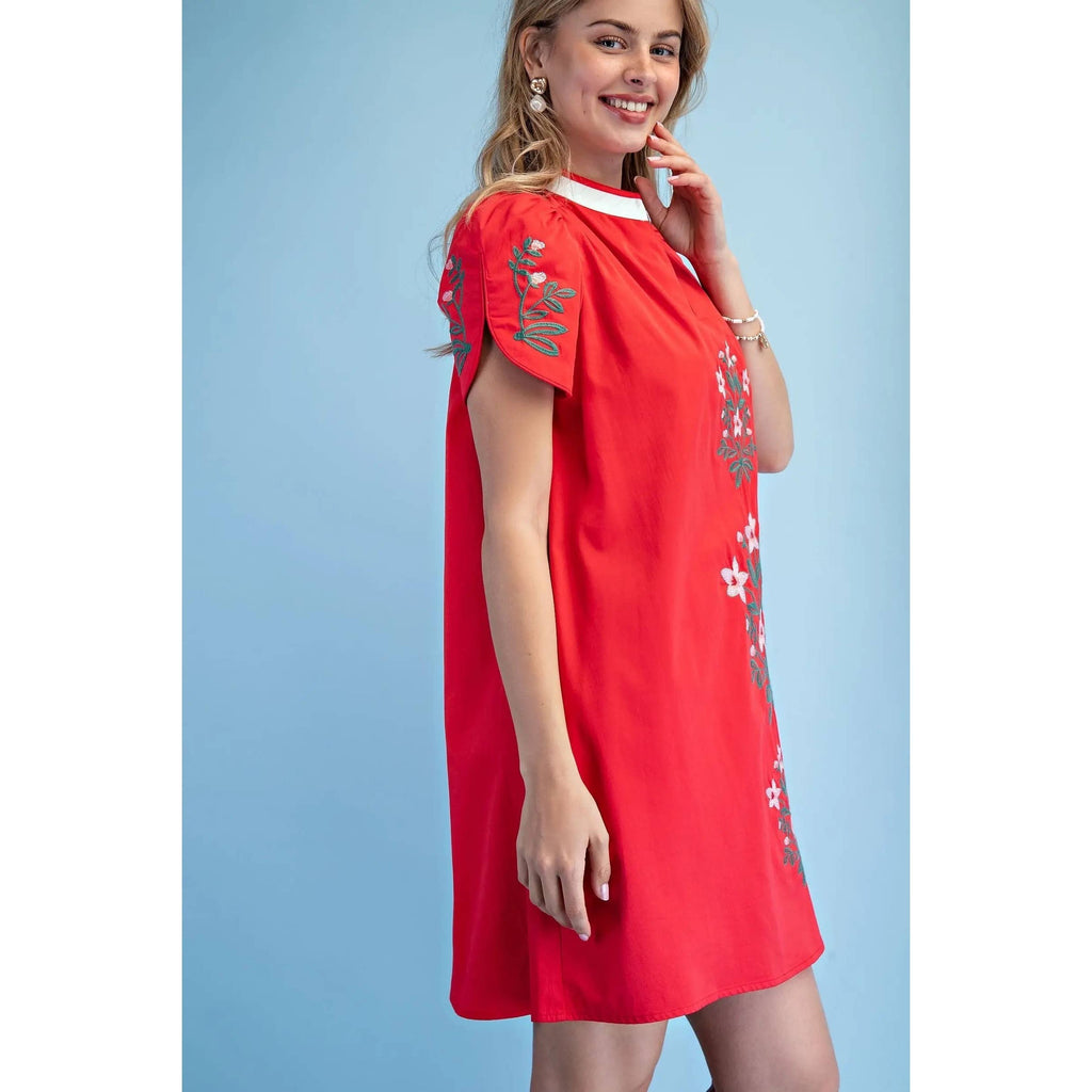 NEW Floral Embroidered V-Neck Dress