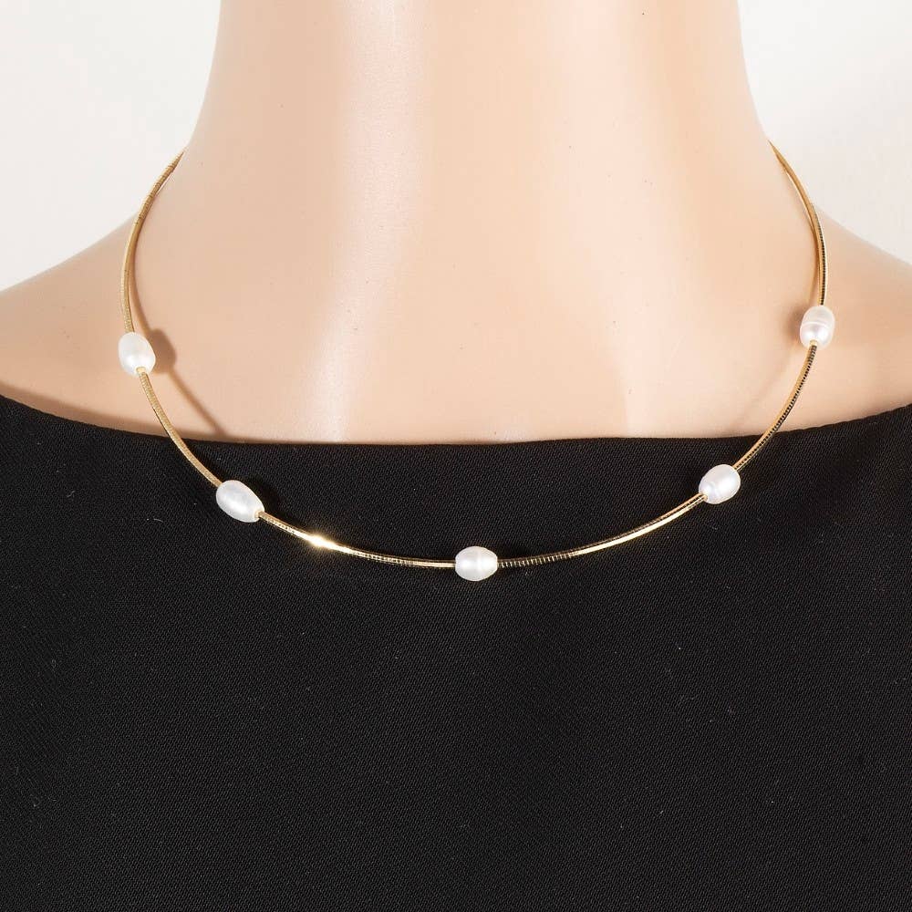 Gold Dipped Pearl Station Necklace