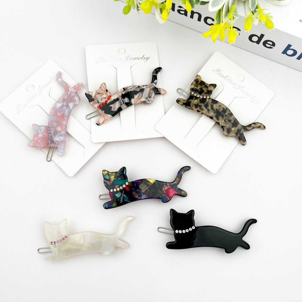 Acetate Crystal Cat Hair Clip, Elegant Rhinestone Side Clip
