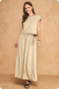 Top Stitch Cap Sleeve Top & Midi Skirt 2-Piece Set