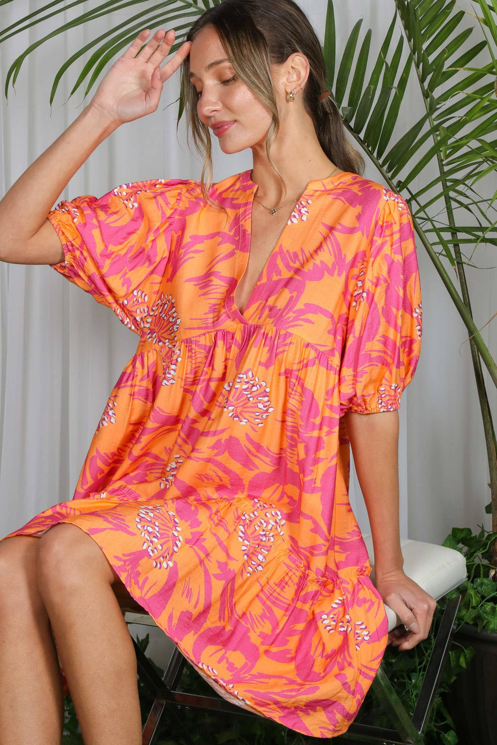 Floral Printed Tired Baby Doll Mini Dress VD82057F