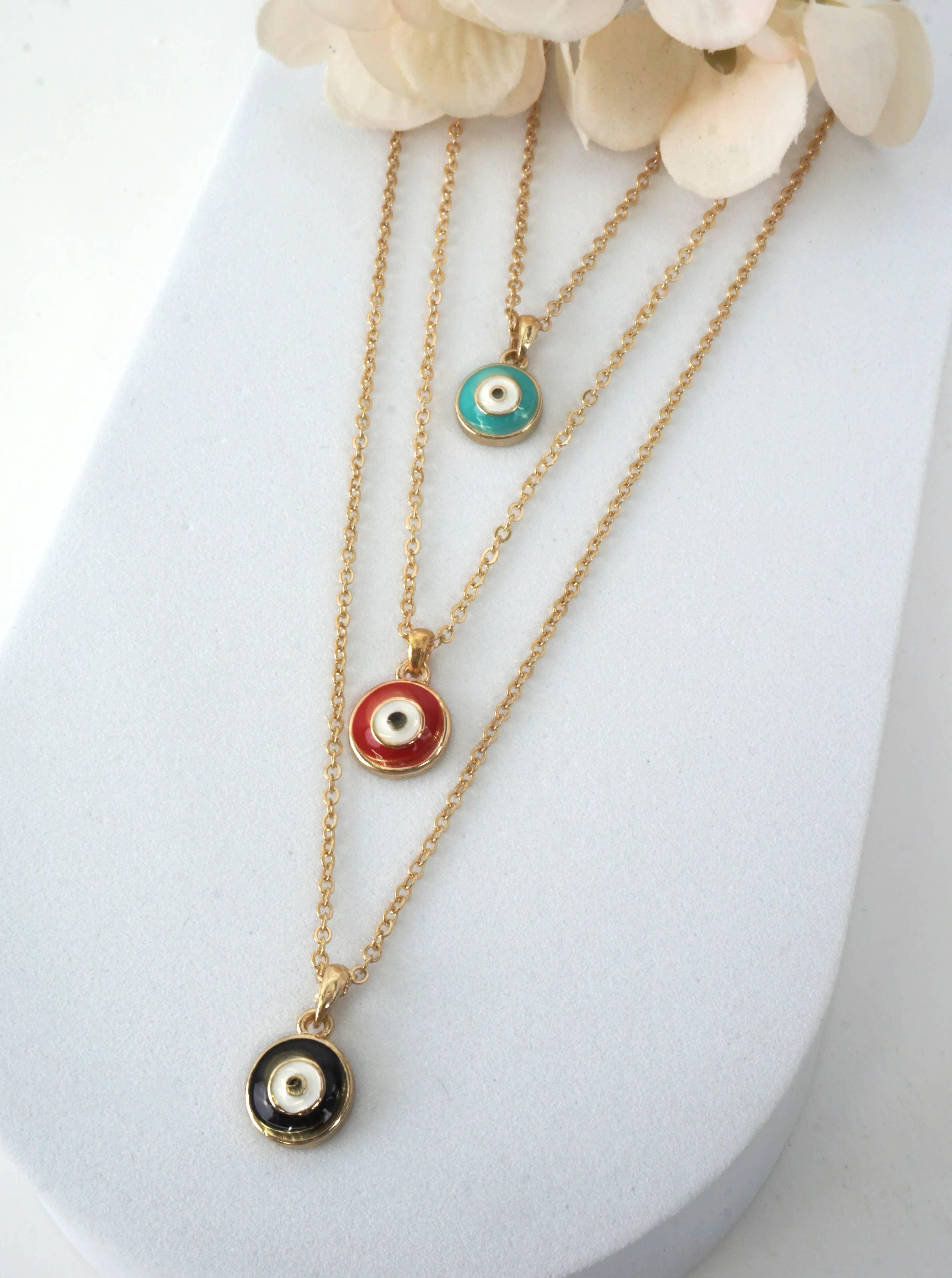 ROUND EVIL EYE ENAMEL PENDANT NECKLACE