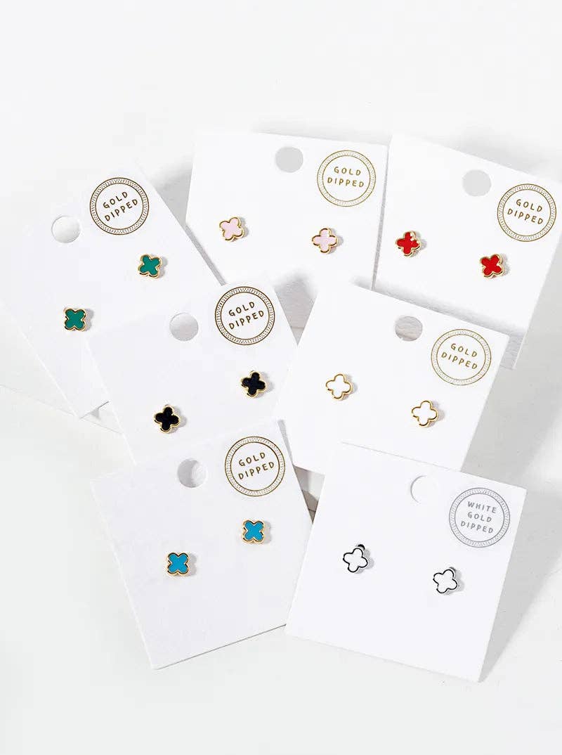 18K Gold Dipped Enamel Quatrefoil Sterling Silver Earrings