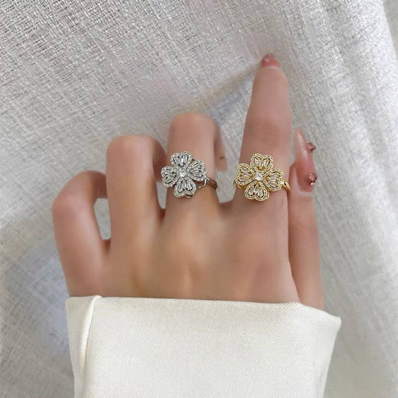 Four Leaf Clover Anxiety Fidget Spinner Ring in Solid Copper