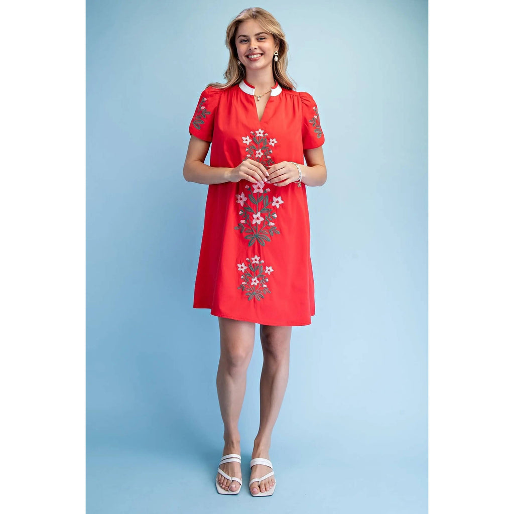 NEW Floral Embroidered V-Neck Dress