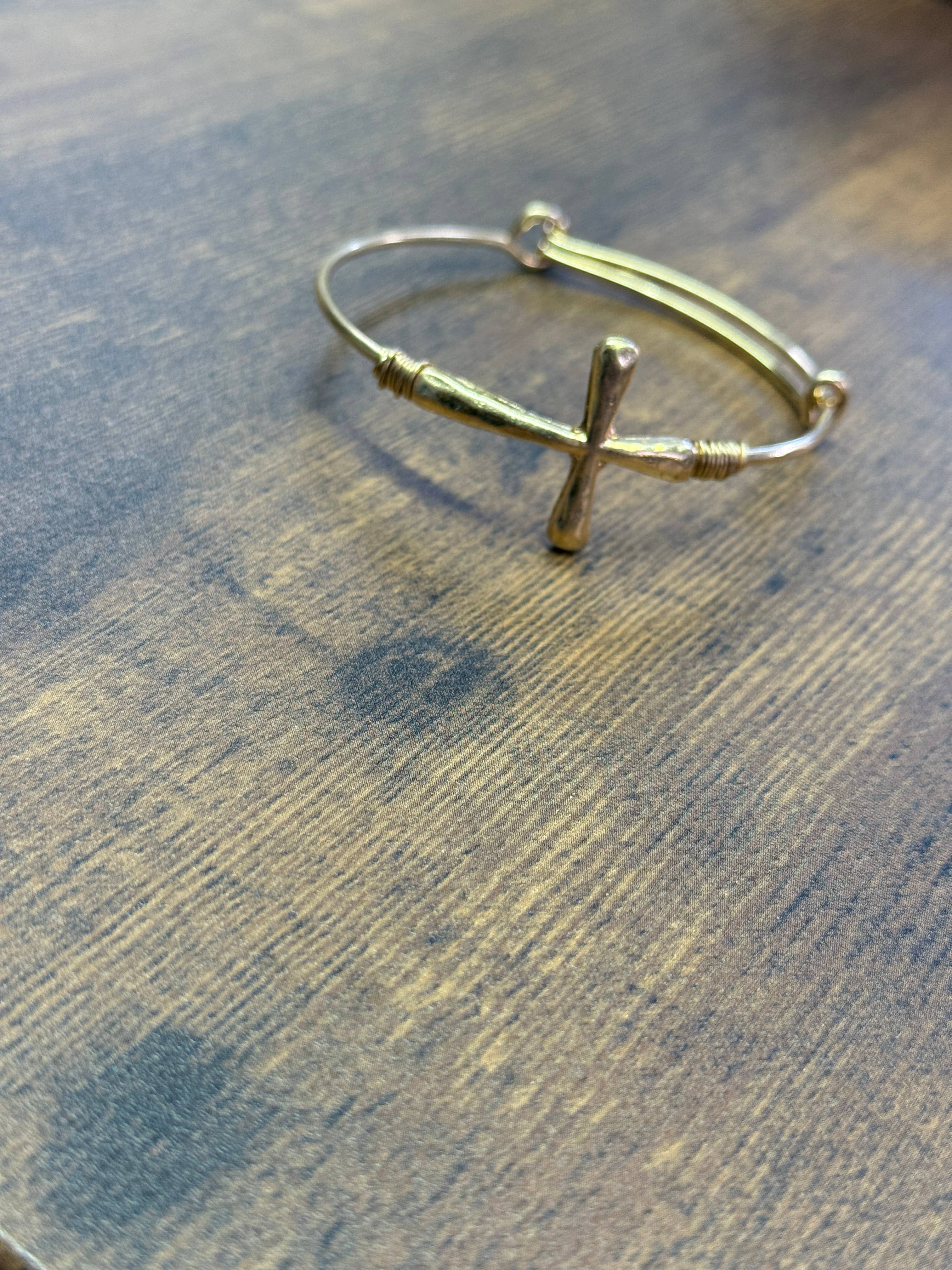 Gold Wire Wrapped Cross Bangle Bracelet