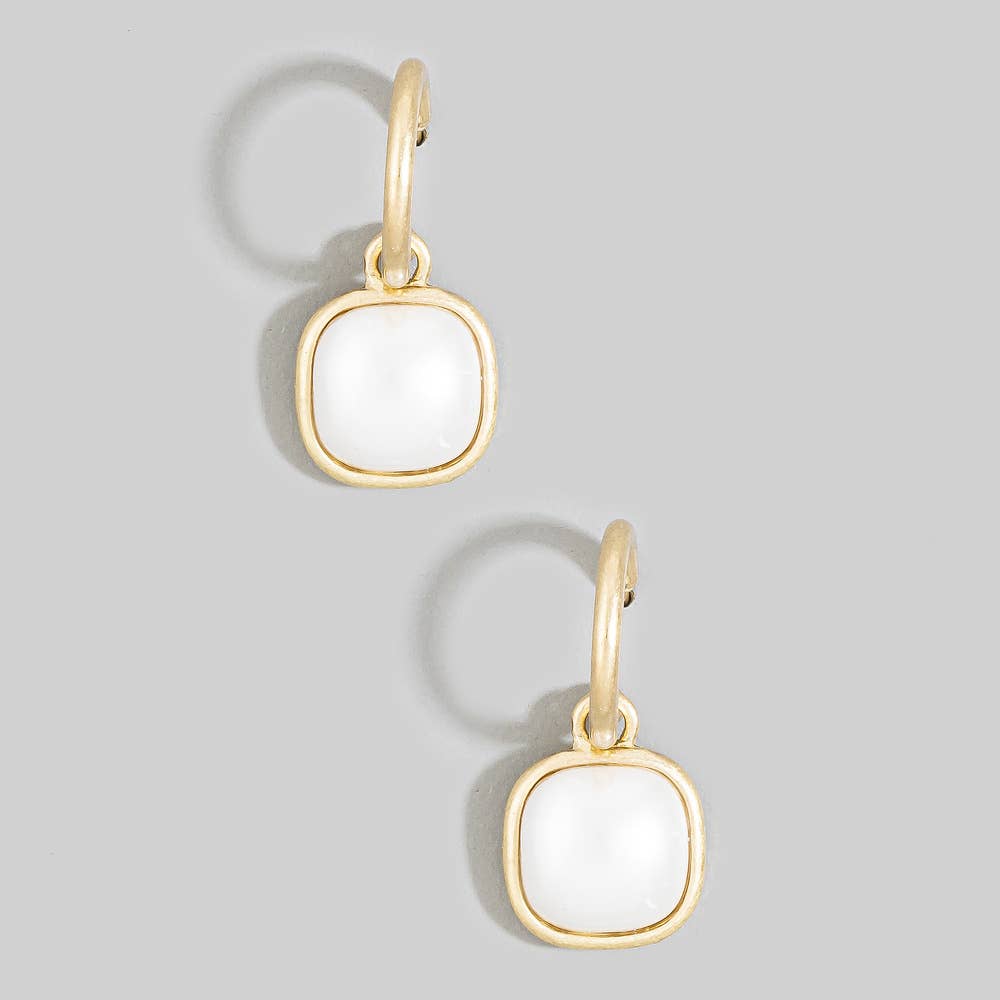 Cushion Resin Stone Drop Hoop Earrings