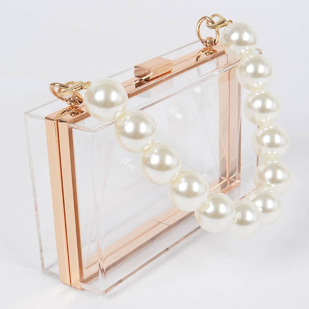 Pearl Handle Transparent Frame Clutch