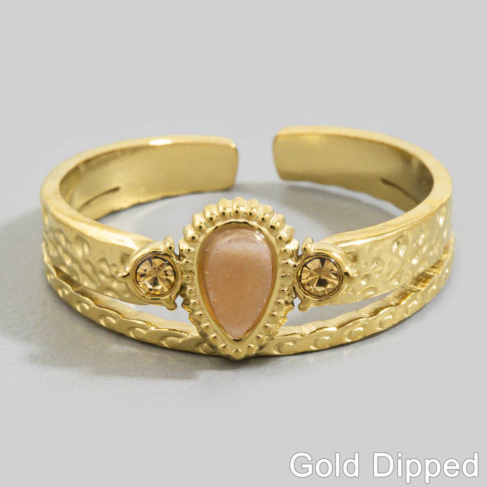 Gold Dipped Amazonite Stone Hammered Wide Cuff Ring