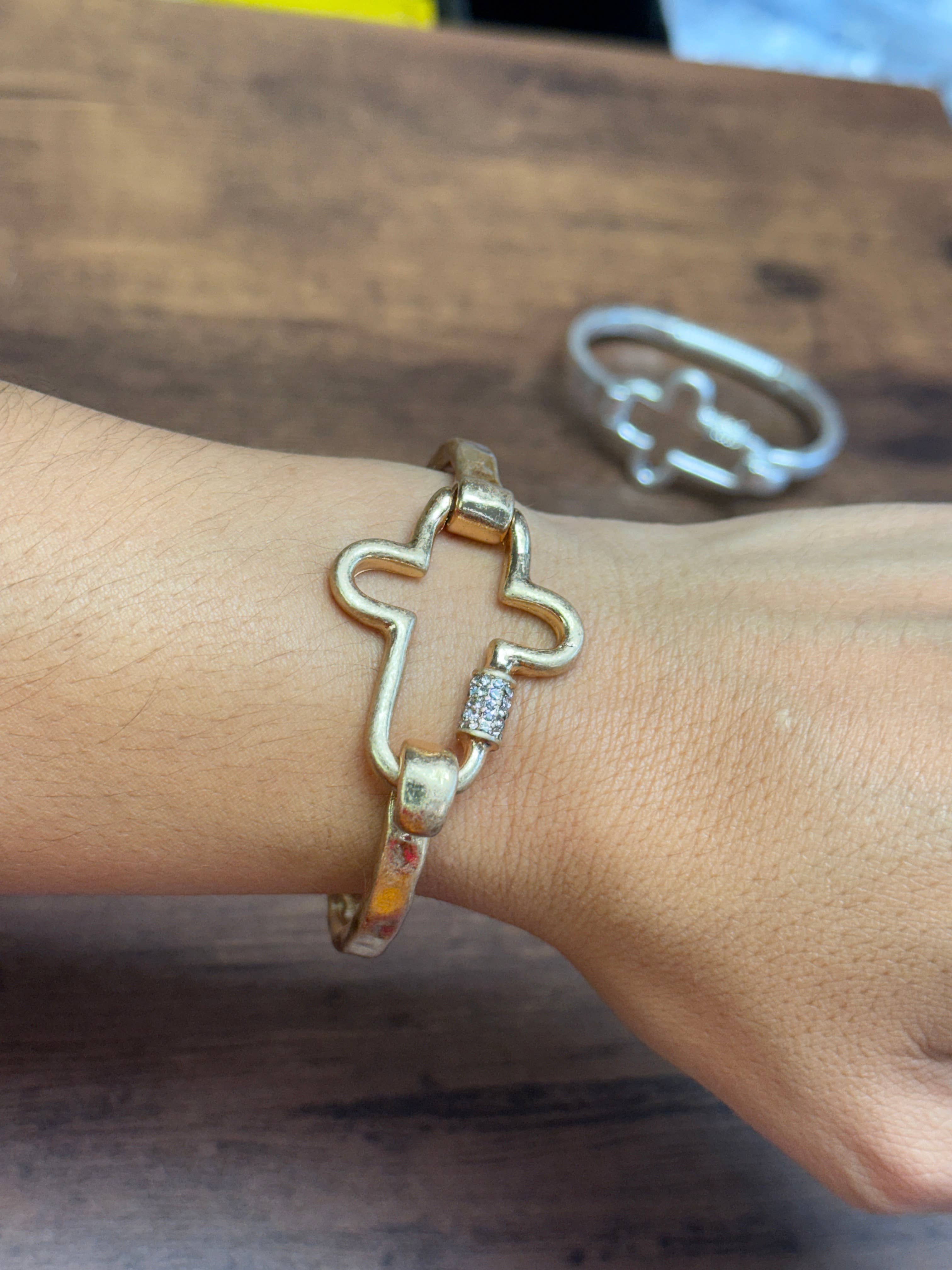 NEW! Gorgeous BLING Cross Cuff Bracelet- Silver or Gold