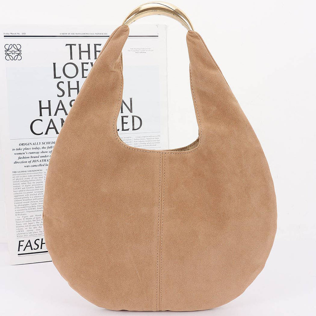 Faux Suede Leather Hobo Bag
