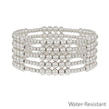 Set of 5 5MM & 3MM Beaded Silver Stretch Bracelet