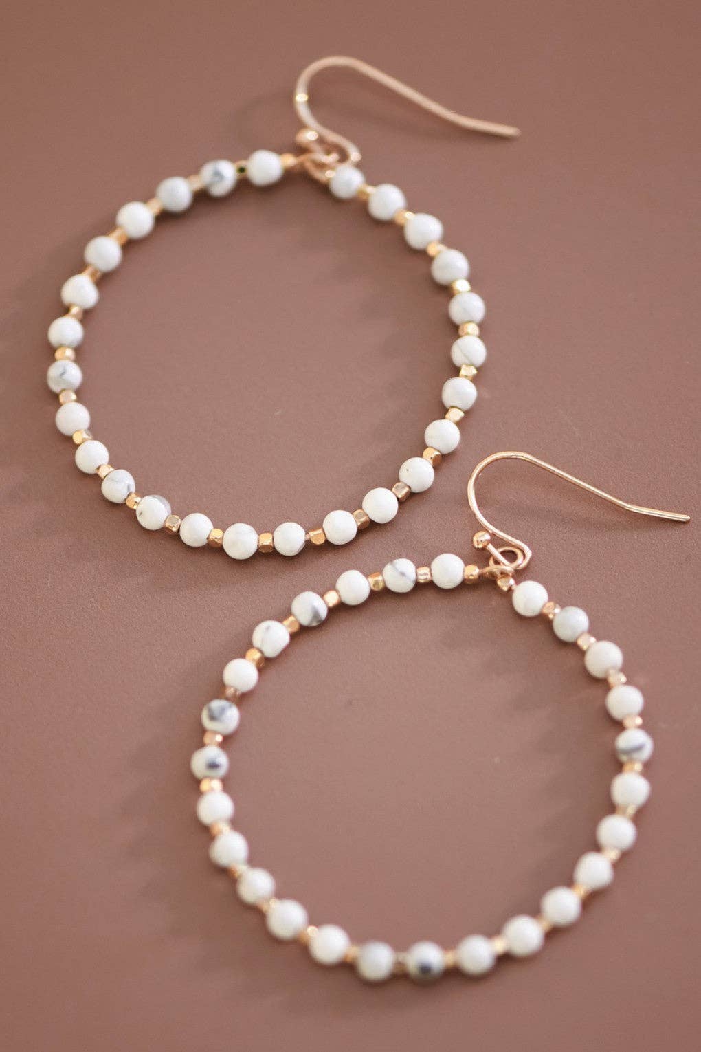 Natural Stone Beaded Circle Drop Earrings - 5955
