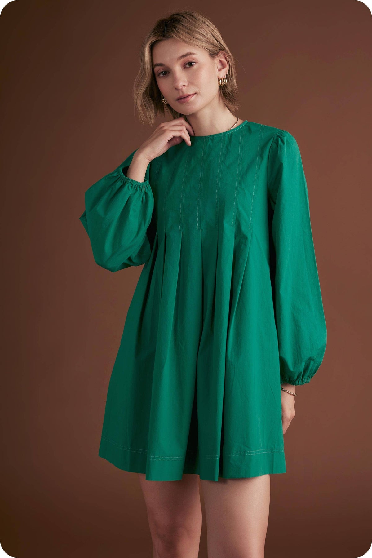 Pintuck Long Sleeve Mini Dress
