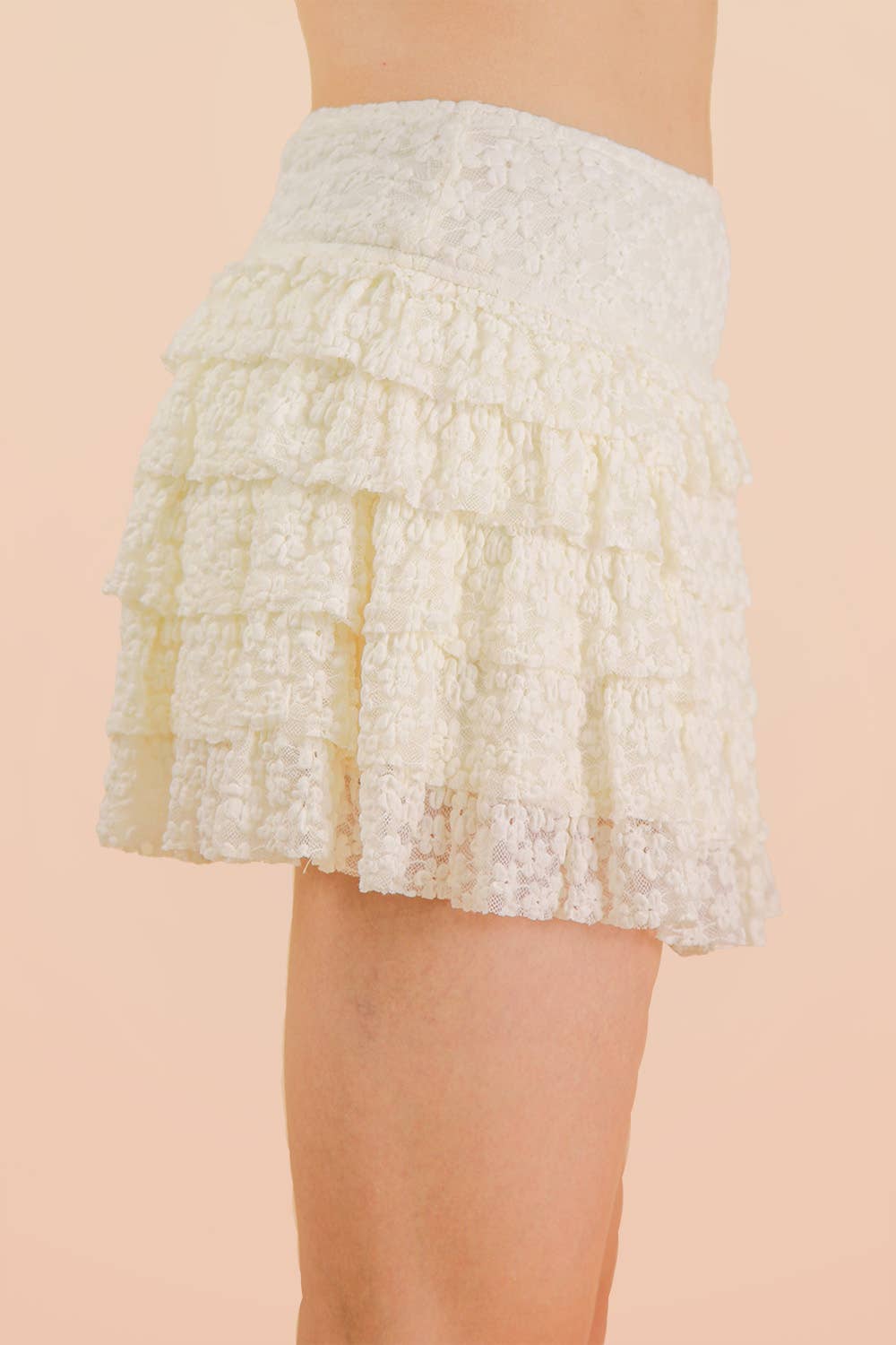 NS50190-Ruffle Layered Lace Mini Skirt W/ Inner Shorts