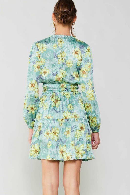Sage Multi Floral Print Mini Dress