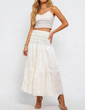 Ladies Romantic Wrinkle Ruffle Cami Top & Tiered Maxi Skirt Set: Apricot / M