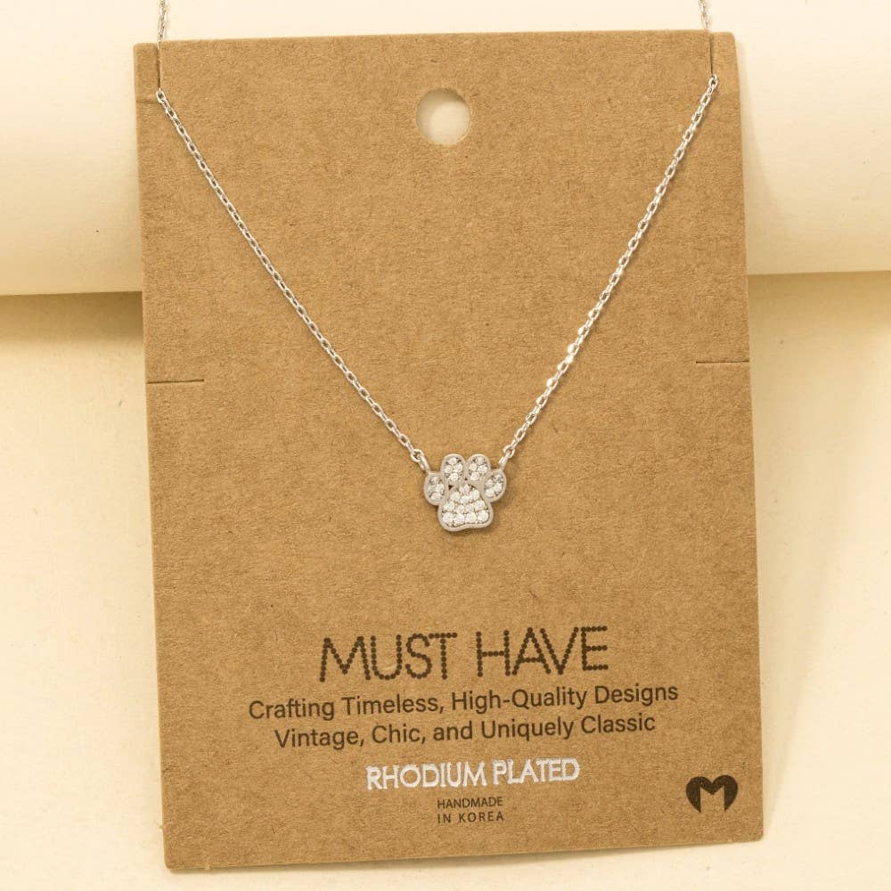 Gold Dipped CZ Pave Dog Paw Pendant Necklace
