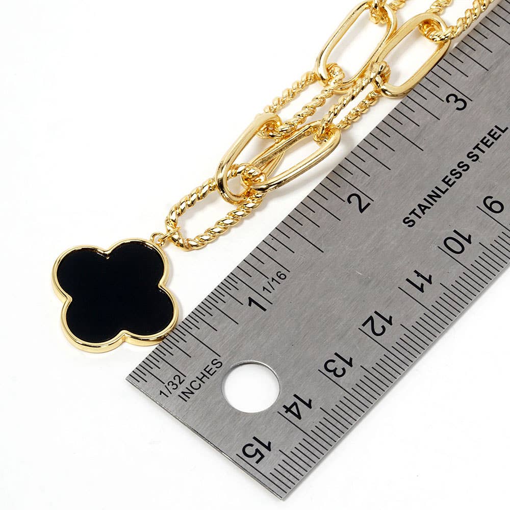 Gold Dipped Mother of Pearl Quatrefoil Pendant Necklace