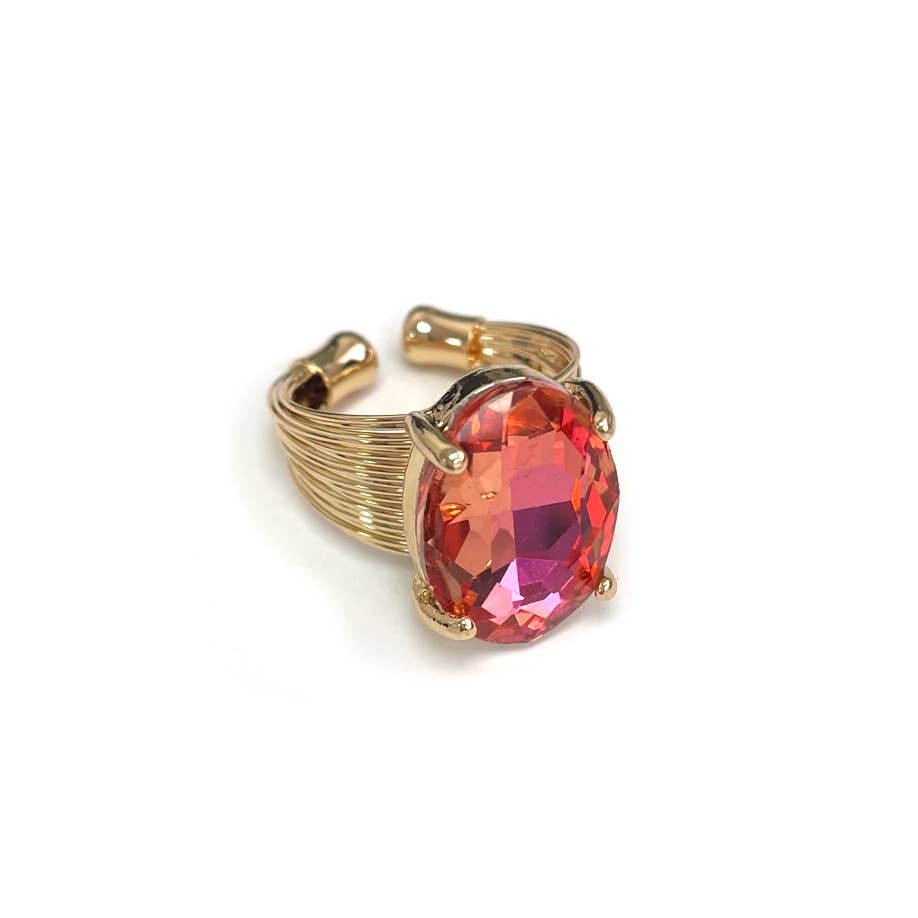 Oval Crystal Glass Single Stone Cocktail ADJ Wire Rings