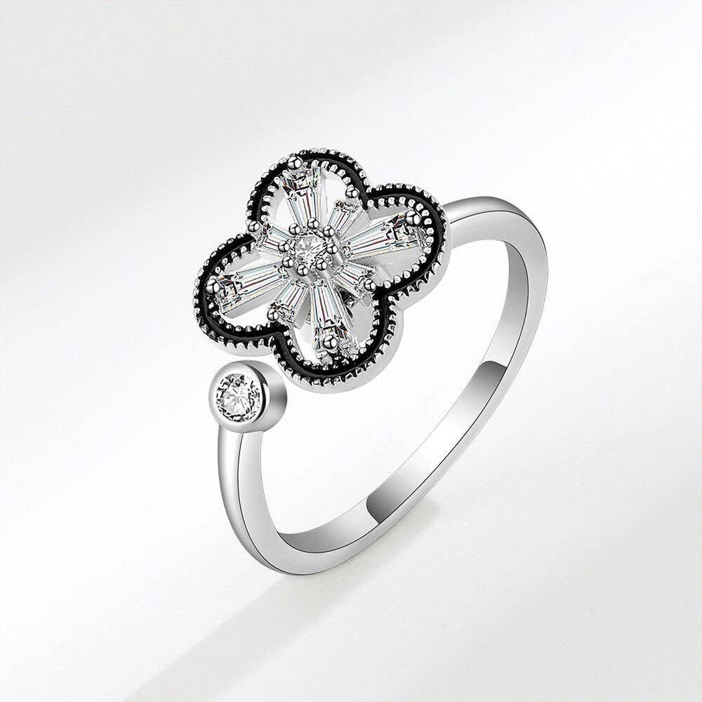 Four Leaf Clover Fidget Spinner Ring in 925 Sterling Silver