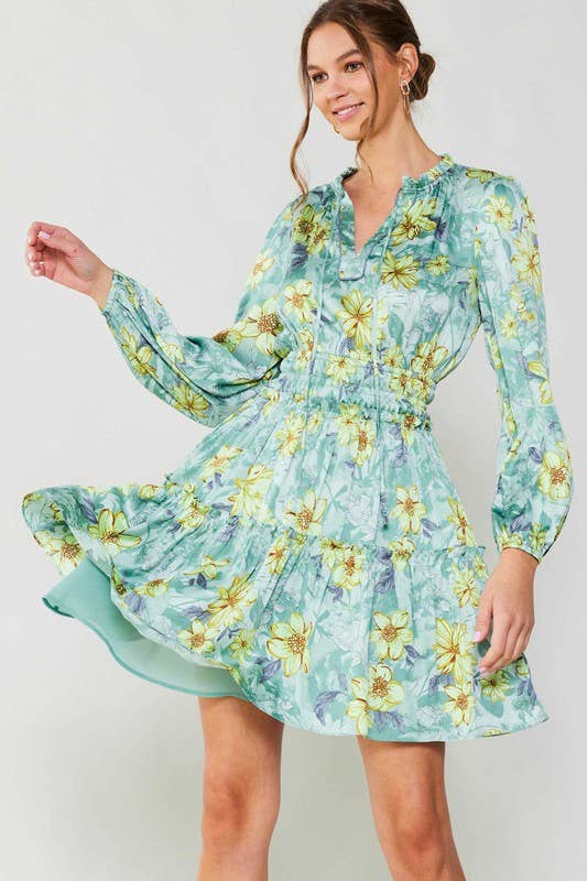 Sage Multi Floral Print Mini Dress