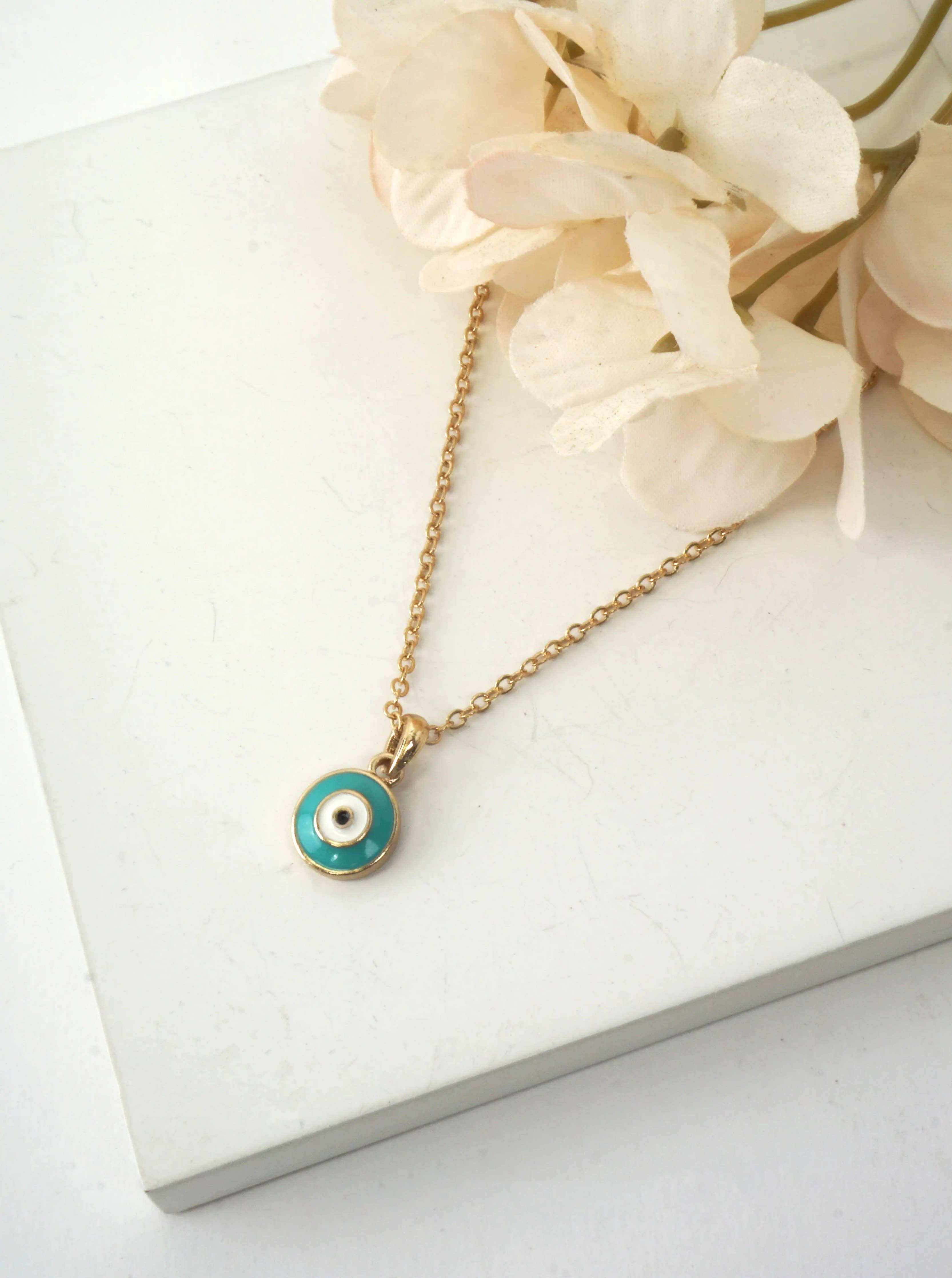 ROUND EVIL EYE ENAMEL PENDANT NECKLACE