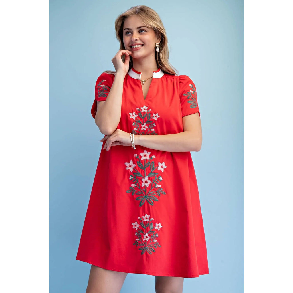 NEW Floral Embroidered V-Neck Dress