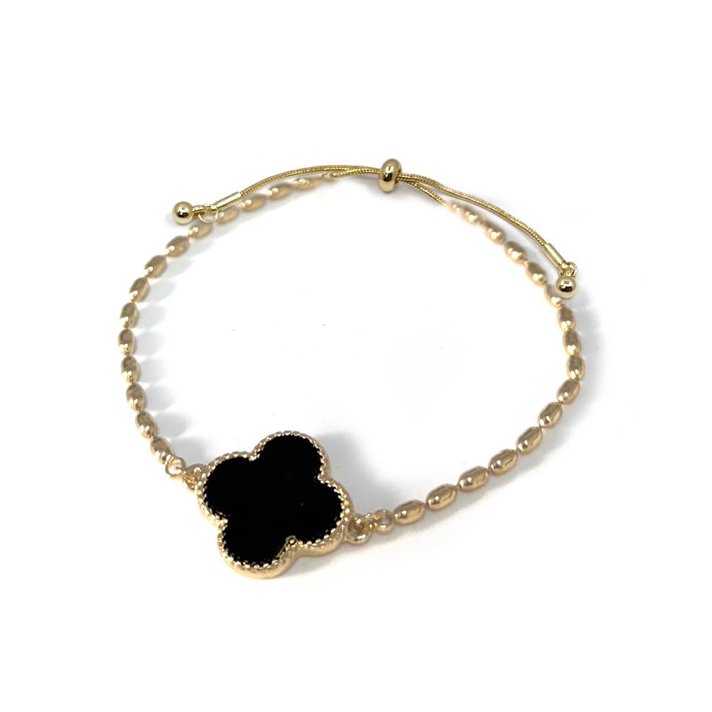 Mother of Pearl Clover Charm with Rice Bead Chain Bracelet