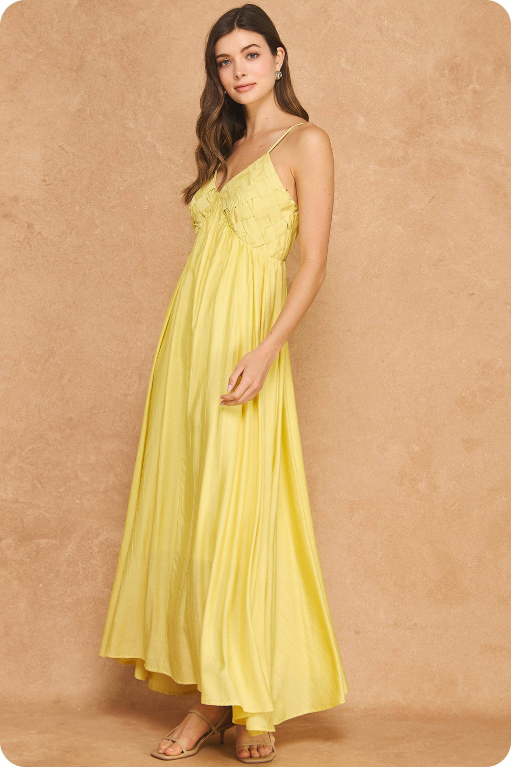 Woven Lattice Bodice Sleeveless Maxi Dress