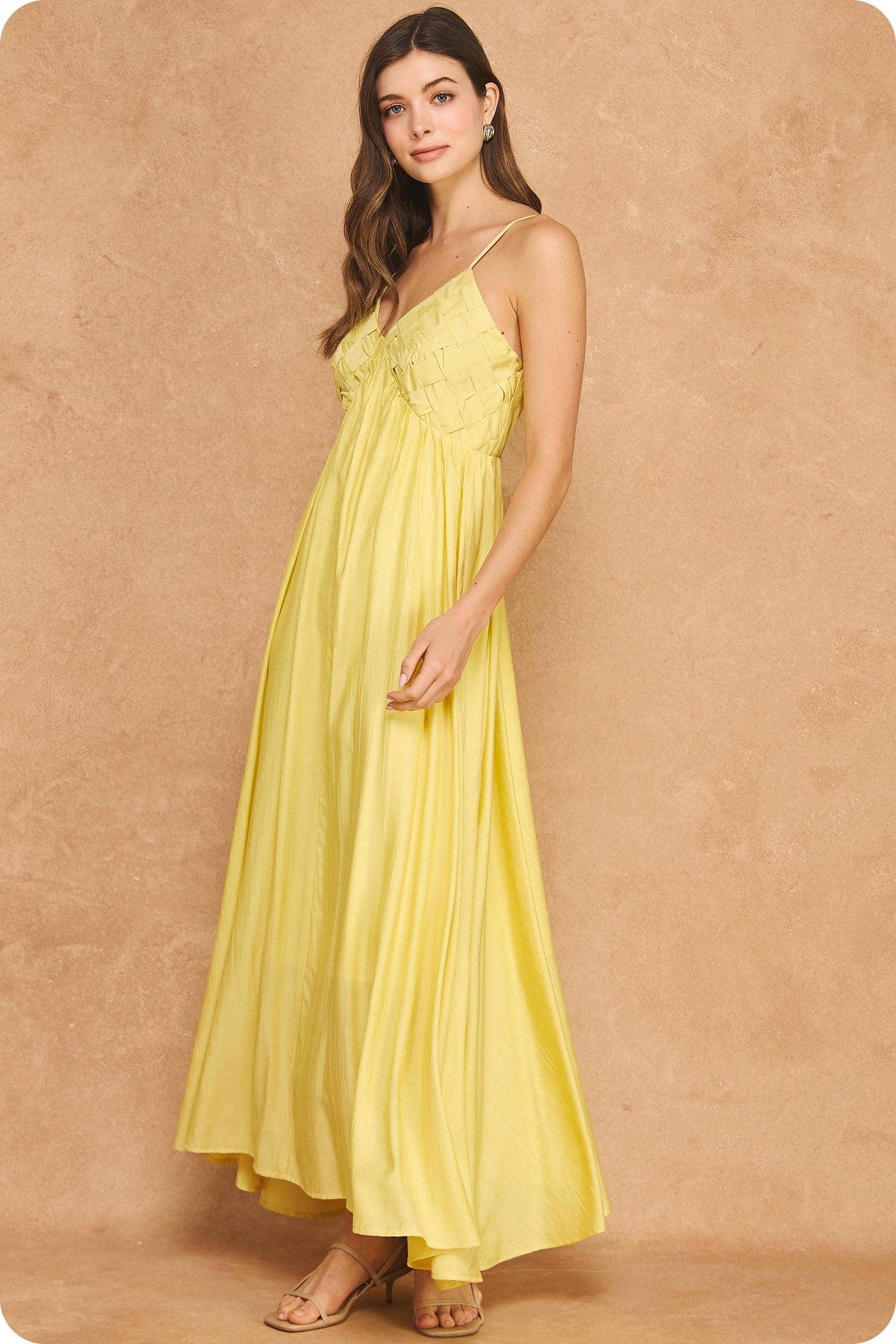 Woven Lattice Bodice Sleeveless Maxi Dress