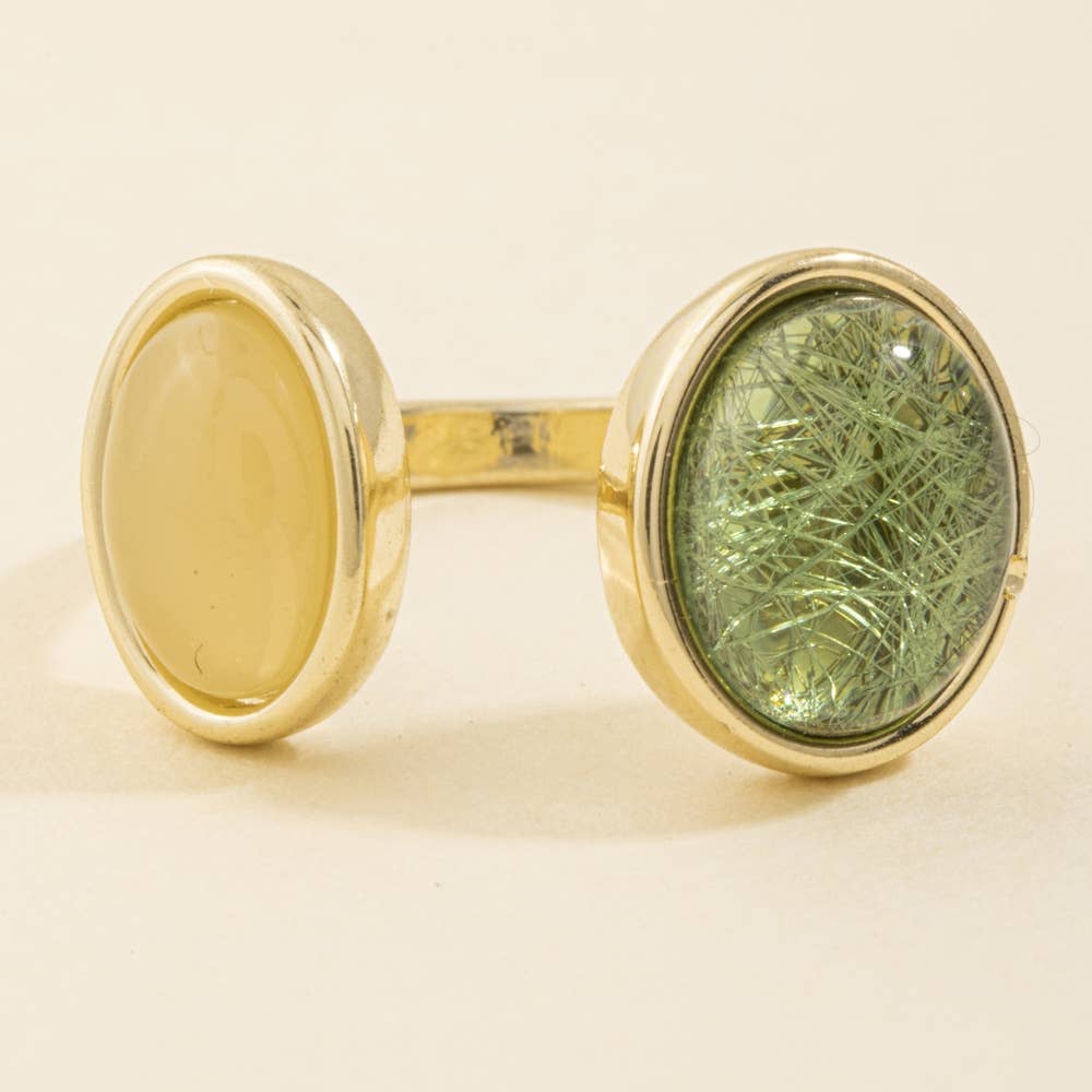 Cabochon And Threaded Dome Open Band Ring