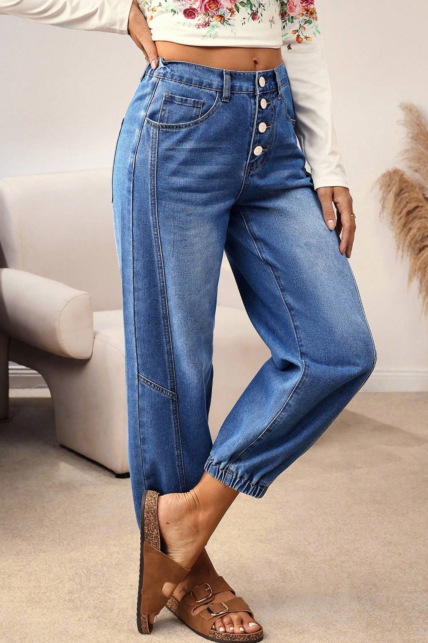LDC Spring 4 Buttons Front Tapered Casual Loose Fit Jeans