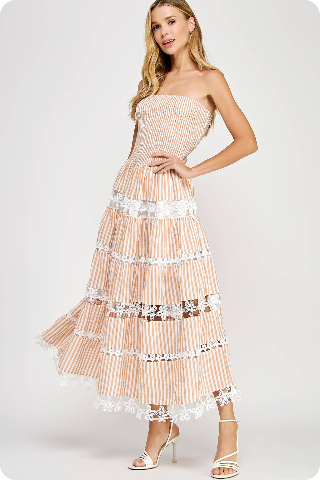 Striped Floral Lace Tube Dress