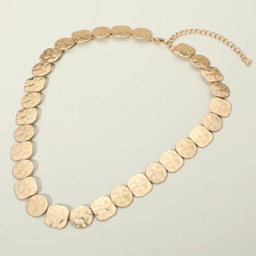 Hammered Metal Round Square Disc Link Necklace