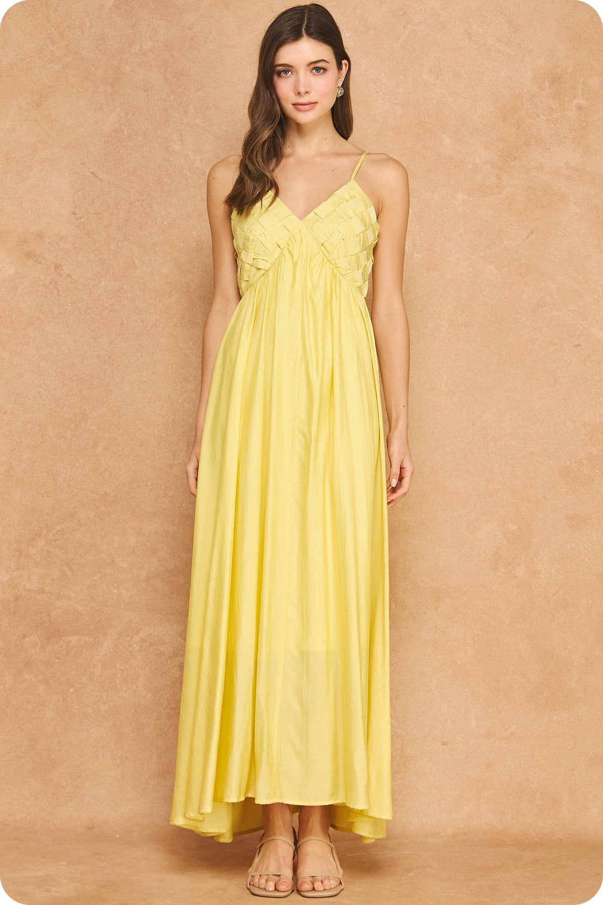 Woven Lattice Bodice Sleeveless Maxi Dress
