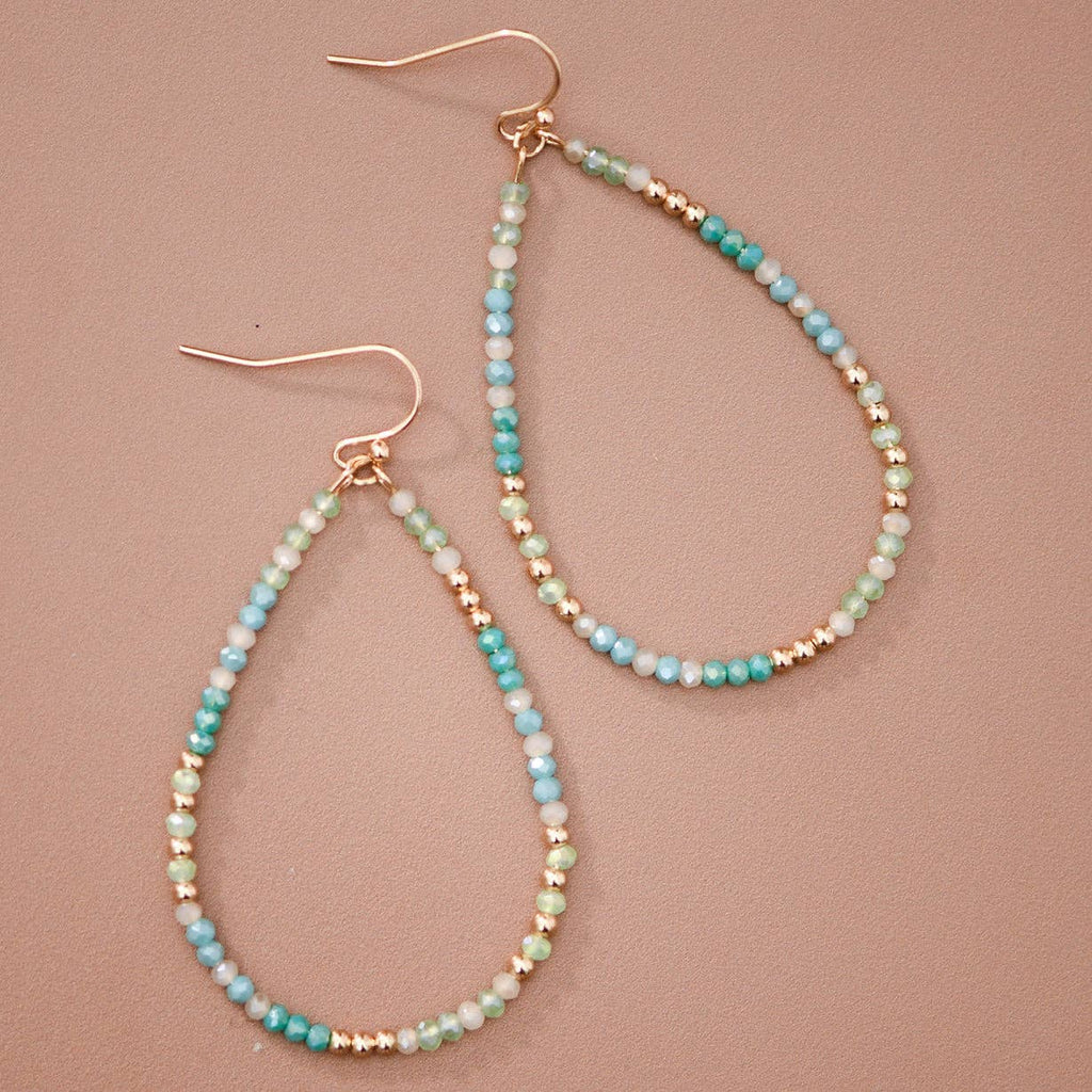 Blue Green Glass Crystal Teardrop Earrings – 8078