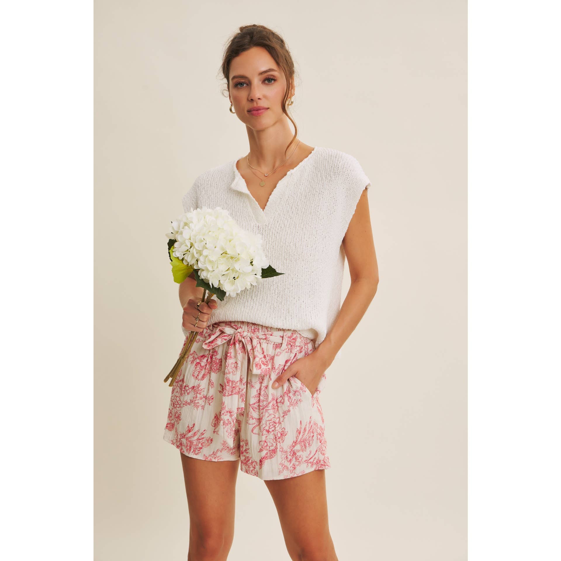 PARISIAN CHARM AIRY TOILE PRINT SHORTS WITH WAIST TIE